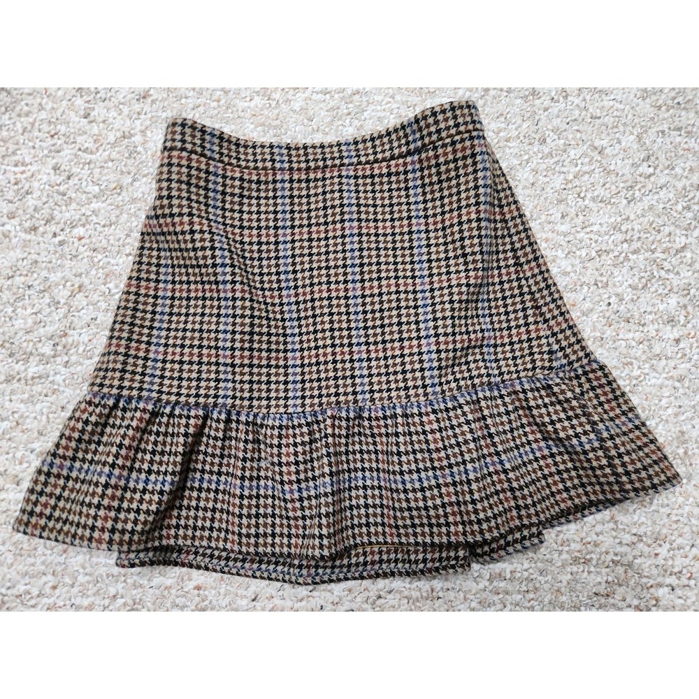 J. Crew Mercantile Wool Blend  Houndstooth‎ Stretch A-Line Ruffle Mini Skirt 6